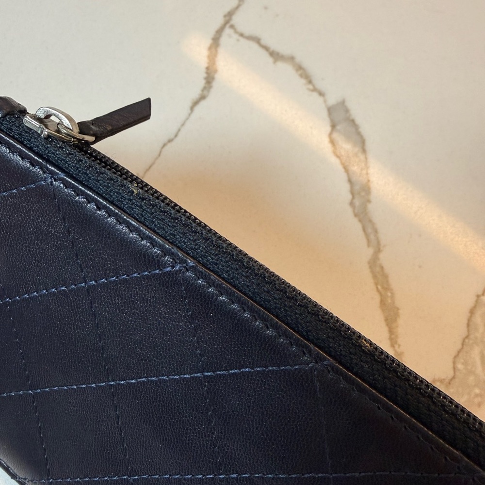 CHANEL Navy Blue Quilted Lambskin Classic Flap Wallet Silver CC - Picture 16 of 16